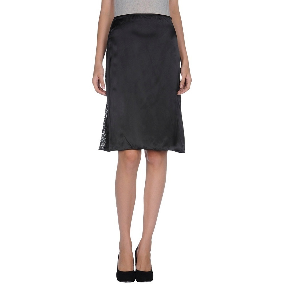 Black Silky Lace Insert Knee Length A Line Skirt